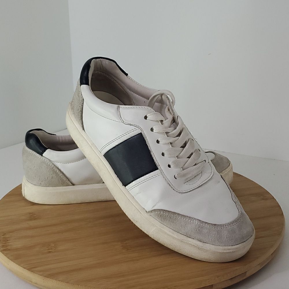 Sam Edelman Enna Leather Suede Sneakers White Black Women's Size 8.5